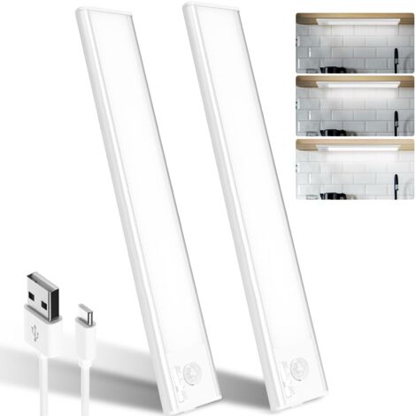 2 Pack Motion Sensor LED Under Cabinet Lights Rechargeable 6500K 3 Modes Magnetic Installation