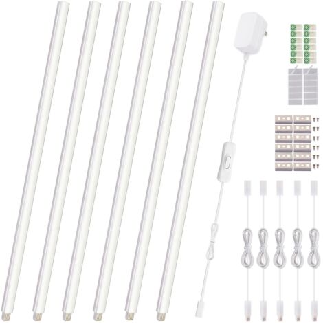 6pcs 30cm LED Under Cabinet Lighting Connectable Solderless 1200 Lumens 6000K White