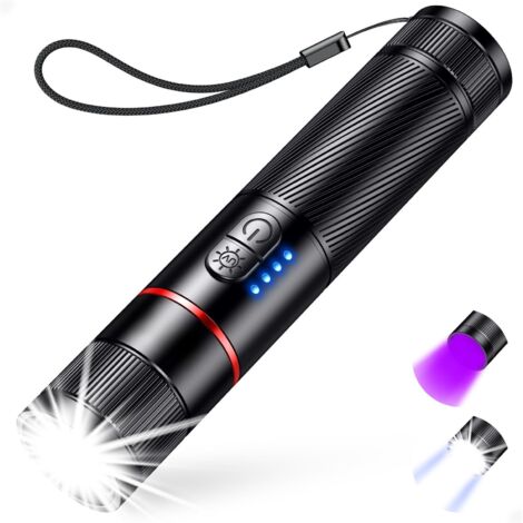 2 In 1 LED UV Rechargeable Flashlight 395nm 6 Modes Zoomable Waterproof Long Life (1/5)