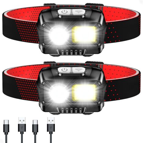 Rechargeable Headlamp 2 Pack 2000lm Bright IPX5 Waterproof 8 Modes Motion Sensor Lightweight LED