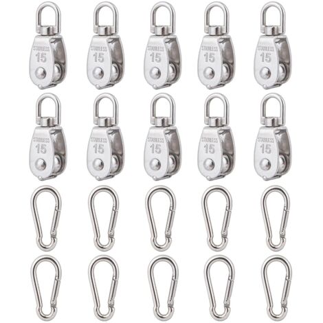 M15 304 Stainless Steel Pulley with 10 Spring Loaded Carabiners (1/5)