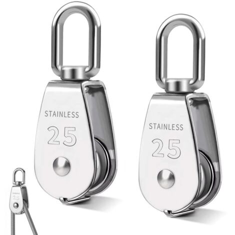 Set Of 2 M25 Lifting Pulley Stainless Steel 304 360° Swivel 1 Ball Bearings 150 Kg Load (1/4)