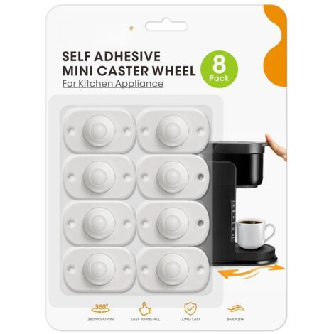8 X Self Adhesive Kitchen Appliance Casters 360° Wheel No Drill Scratch Free Heavy Duty (1/5)