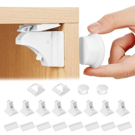 Magnetic Safety Cabinet Drawer Lock 8 Locks 2 Keys Invisible No Drilling (1/5)