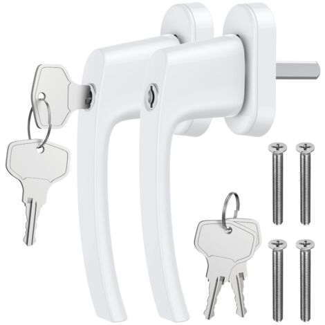 2 X Lockable Aluminium Window Handles With Screws Keys For Windows Balcony Patio Doors (1/5)