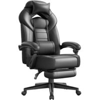 Gaming Chair with Footrest, Adjustable Head Cushion, 150kg Load, PU Covered Ergonomic Reclining