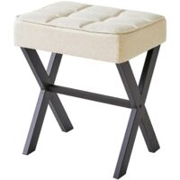 Square Makeup Stool Linen Ottoman X Leg Versatile Small Side Table for Bedroom Living Room