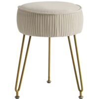 Round Footstool Makeup Dressing Table Stool Steel Adjustable Legs Soft Padded Ottoman