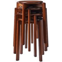 Set Of 4 Stackable Round Wooden Bar Stools Curved Non-slip For Home Office Dining Kitchen Restaurant