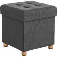 Small Folding Storage Stool 300kg Load Cube Footstool Linen Fabric MDF Non Slip Feet Versatile