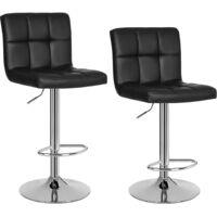 Set of 2 Height Adjustable Swivel Bar Stools with Backrest Footrest Thick Foam PU Stable Chrome Base