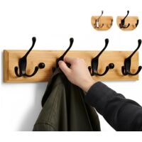 Wall Mounted Wooden Coat Rack 4 Triple Hooks for Entryway Bedroom Bathroom