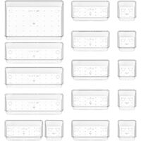 16 Pack Clear Plastic Drawer Organizers 4 Sizes for Bathroom Dressing Table Office