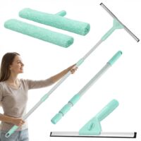 Telescopic Window Cleaner Extendable to 160cm with 2 Heads Microfiber Cloths for Glass Shower Mirror