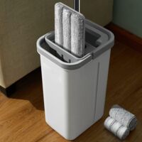 Flat Mop Bucket System 3 Washable Wipes 360 Rotating Adjustable Handle Wet Dry Use