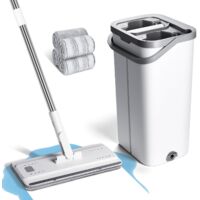 Microfibre Flat Mop 140cm Bucket Spin 360 Rotatable 4 Reusable Mops Hands-Free Wood Laminate Tiles