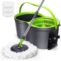 360° Rotating Mop Bucket with 3 Microfibre Heads Adjustable Telescopic Handle Wet Dry Cleaning