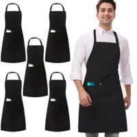5 Pieces Black White Aprons Chef For Men And Women Professional Kitchen Waiter 1 Pocket