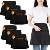 6 Piece Waterproof Chef Kitchen Half Apron 3 Pockets Men Women Short