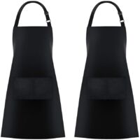 2 Pack Adjustable Kitchen Aprons for Men Women with Pockets Shiny Polyester Thick Fabric