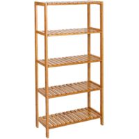 5 Tier Bamboo Storage Shelf Adjustable Multifunction for Shoes Plants Bathroom Entryway Balcony