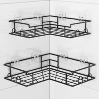 2-Piece Corner Shower Caddy Adhesive No-Drill Stainless Steel with 8 Hooks