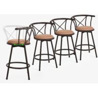 4 Bar Stools Vintage Swivel 360 with Backrest Footrest Industrial Style