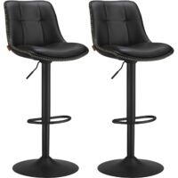Set of 2 Adjustable Swivel Bar Stools with Backrest Footrest Padded PU Leather Sturdy Steel