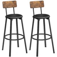 Set of 2 Bar Stools PU Upholstered 755cm Height Footrest Easy Assembly Industrial Style