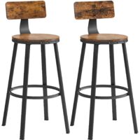 Set of 2 Industrial Bar Stools with Backrest Rustic Style Steel Frame Easy Assembly