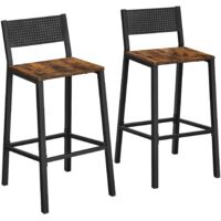 Set of 2 Industrial Bar Stools Rustic Brown Black with Footrest Comfortable