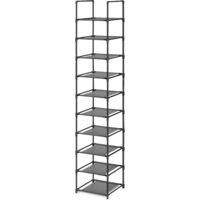 Shoe Rack 10 Levels Tall Narrow Plastic Vertical Large Capacity Stable Versatile