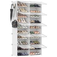 Shoe Rack 10-Compartment Modular Storage Steel Frame Anti-Tip Easy Assembly White