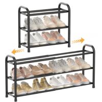 Expandable Shoe Rack 3 Adjustable Shelves Extendable 45-83cm Space-Saving Metal Storage for Entryway