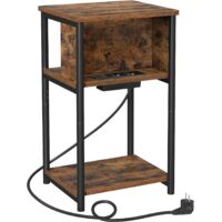 Side Table with Power Strip 2 AC Outlets 2 USB Ports 3-Tier Storage Sturdy Compact
