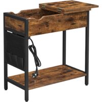 Charging Table Electric Socket Folding Bedside Storage Shelf Fabric Bag Living Room Bedroom