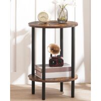 Round 2 Tier Side Table Industrial Style Chipboard Metal Frame Compact Storage
