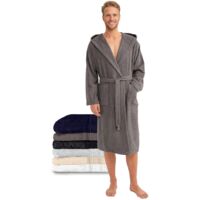 Men's Cotton Terry Bathrobe Soft Absorbent Hooded Pockets