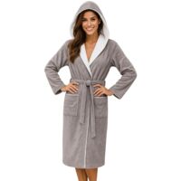 Women's hooded cotton waterproof bathrobe (with pockets and drawstring design)