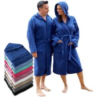 Unisex Hooded Bathrobe 100% Cotton Terry 400g/m² With Pockets Belt Soft Lightweight