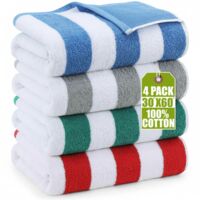 Large-sized beach swimming pool towel (cotton, soft, dries quickly, 4 pieces)