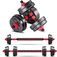 Adjustable Dumbbell Set 2in1 w/ Connected Bars Rubber-Coated Discs Heavy Duty Home Full-Body