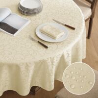 Round Tablecloth Jacquard Damask Water Stain Resistant Washable Polyester for Party Hotel Restaurant