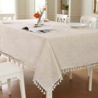 Stain-resistant Beige Cotton Linen Tablecloth Fringed Washable Rectangular