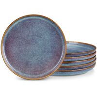Set Of 6 Stoneware Flat Plates Microwave Oven Dishwasher Safe Enamelled Elegant Durable