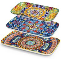 A set of three rectangular porcelain dinner plates, suitable for use in microwave ovens and dishwash