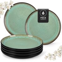 Set Of 6 Stoneware Flat Plates Dishwasher Microwave Safe Elegant Durable Design