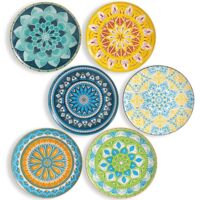 Set Of 6 Multi-coloured Porcelain Dinner Plates 25 Cm Dishwasher Microwave Safe
