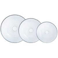 18-Piece Round Glass Dinnerware Set Embossed Design Dishwasher Microwave Safe