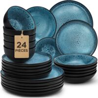 24 Piece Dinnerware Set for 6 Microwave Safe Thick Stoneware